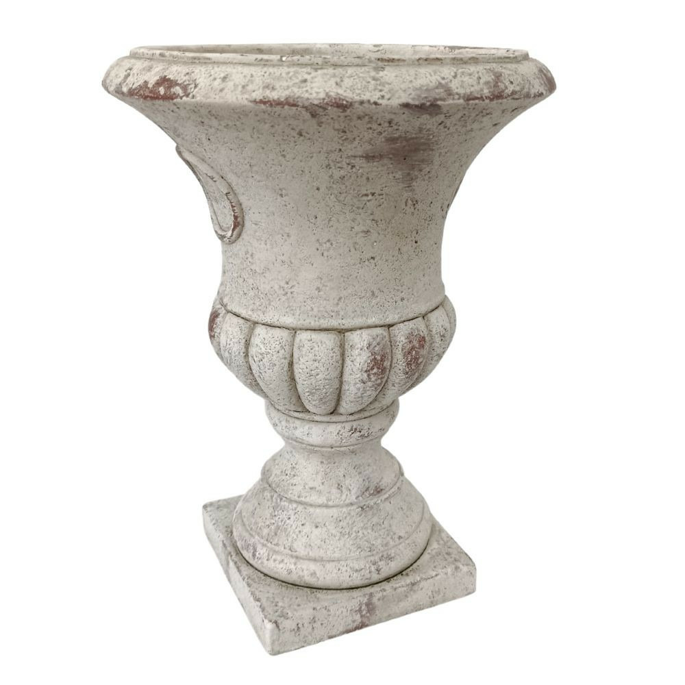 Vase médicis jardin vasque style pierre béton blanc motif vieilli 24cm