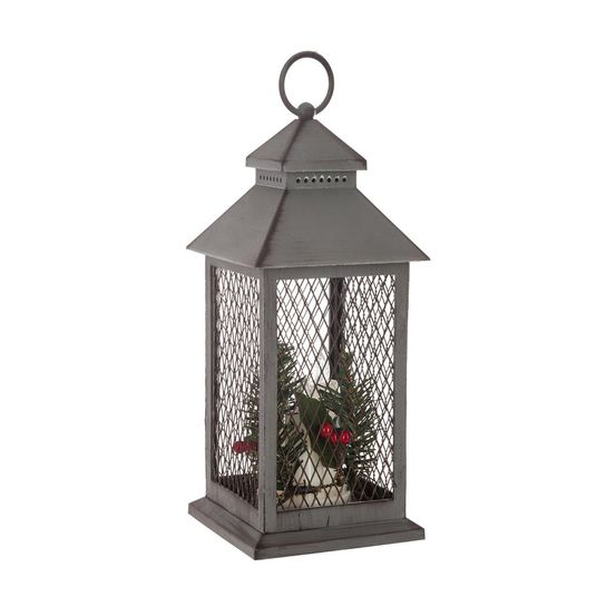Déco de noël lumineuse lanterne grillagée avec 3 bougies 3 led h 31 cm