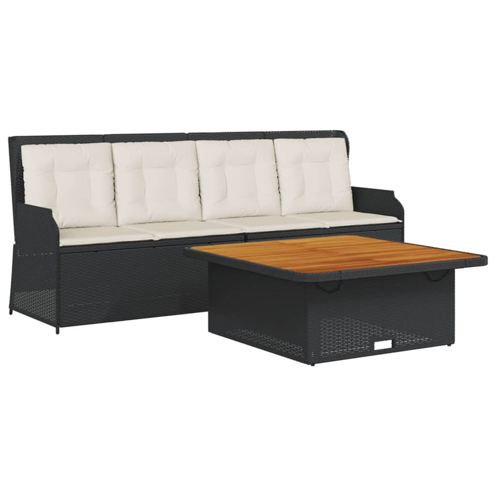 Salon de jardin 3 pcs avec coussins noir résine tressée