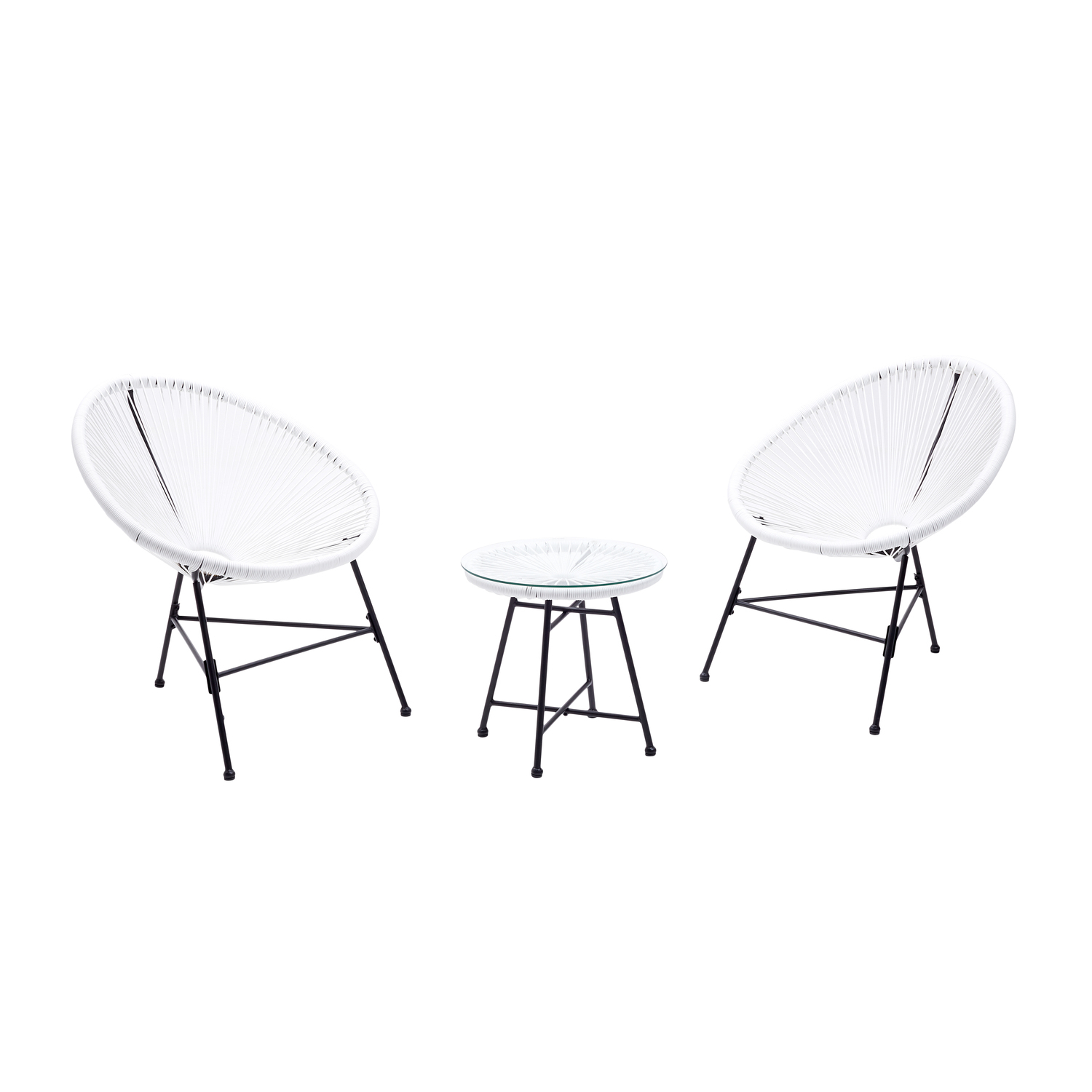 Salon de jardin 2 fauteuils oeuf + table basse blanc acapulco