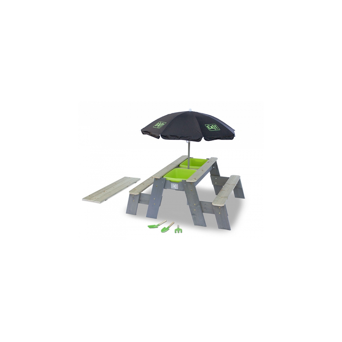 Aksent table à sable eau et pique-nique+ 2 bancs + parasol + outils jardin
