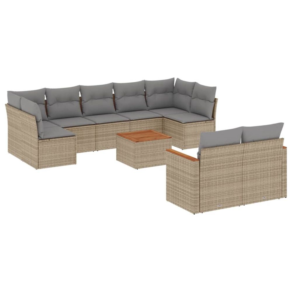 Salon de jardin et coussins 10 pcs mélange beige résine tressée