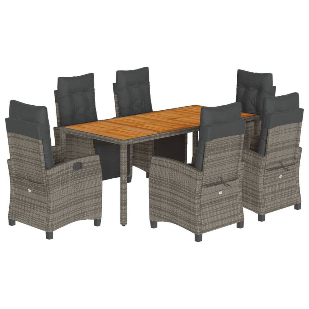 Ensemble à manger de jardin et coussins 7 pcs gris rotin