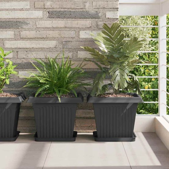 Lot de 24 bacs à plantes carrés plastique pour jardin serre 33x33x26 cm noir