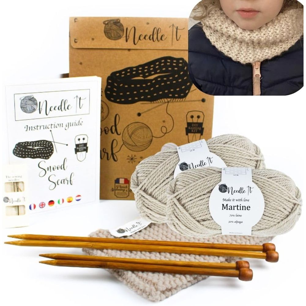 Needle it® Kit Tricot : Tour de Cou en laine Beige
