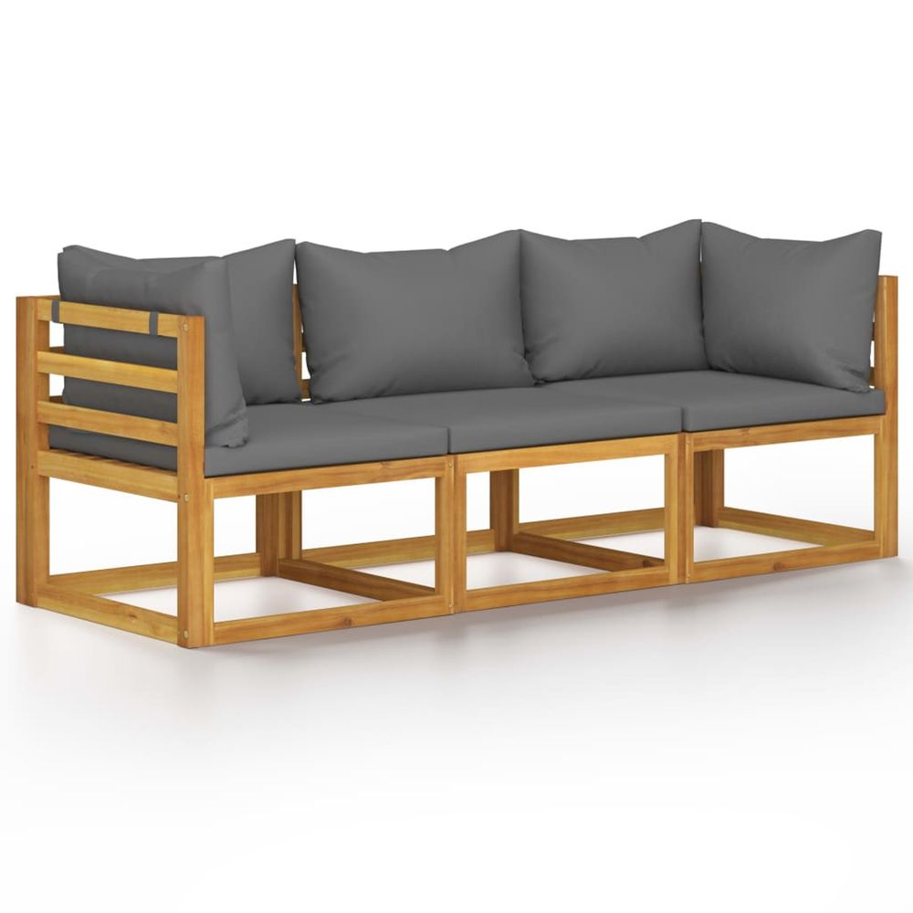 Canapé de jardin à 3 places avec coussin bois d'acacia massif