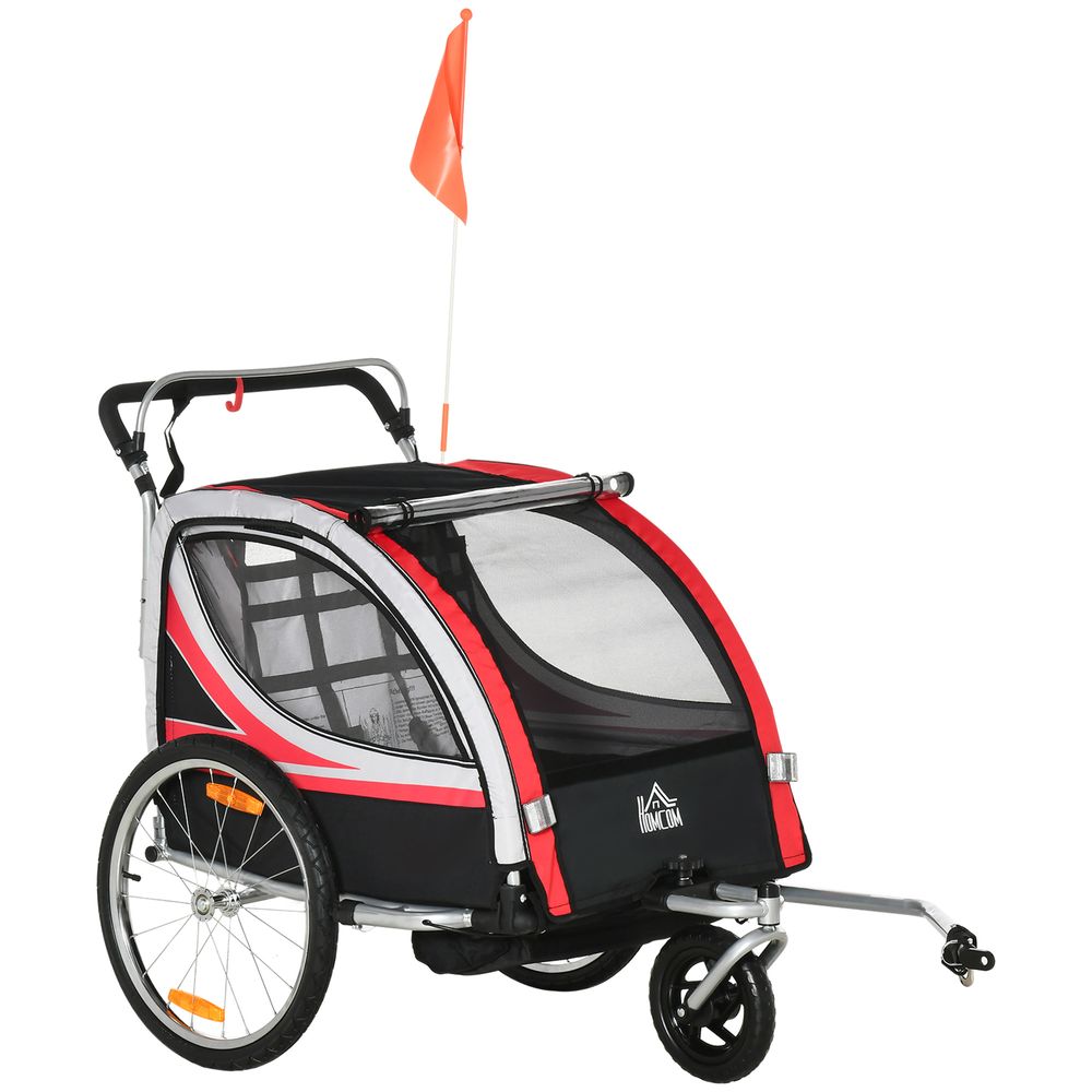 Remorque vélo poussette enfant acier polyester balade 2 en 1 roues 20 pouces rouge