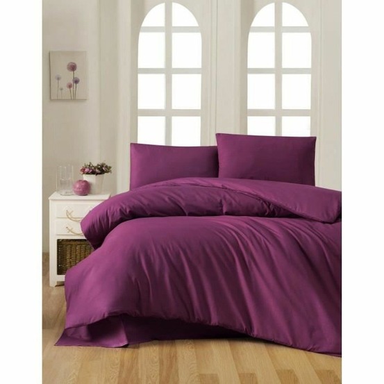 Parure de lit - housse de couette 220 x 240 + 2 taies d'oreiller 60 x 60 coton renforcé - violet