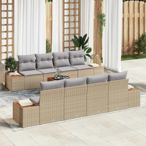 Ensemble de canapé de jardin 9 pcs beige poly rotin