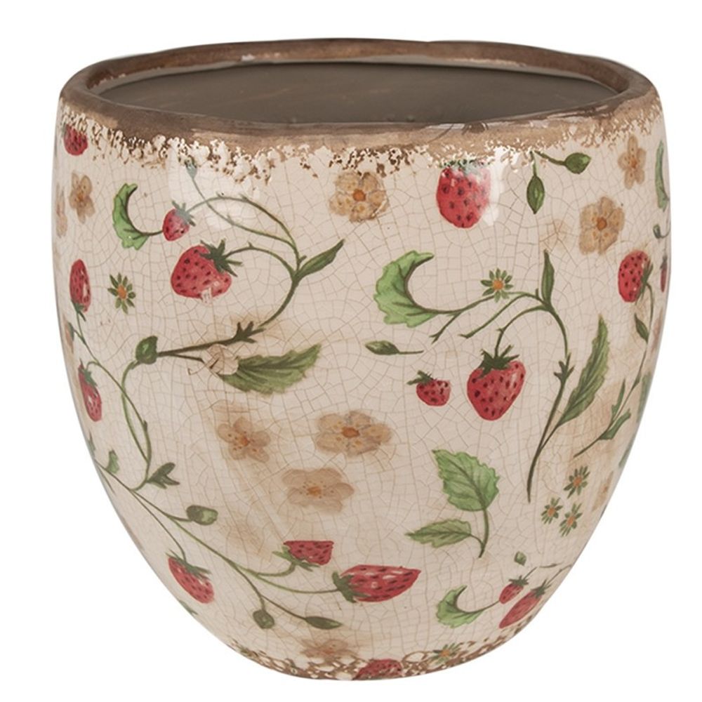 Pot de fleurs fraises céramique 18x18x18cm