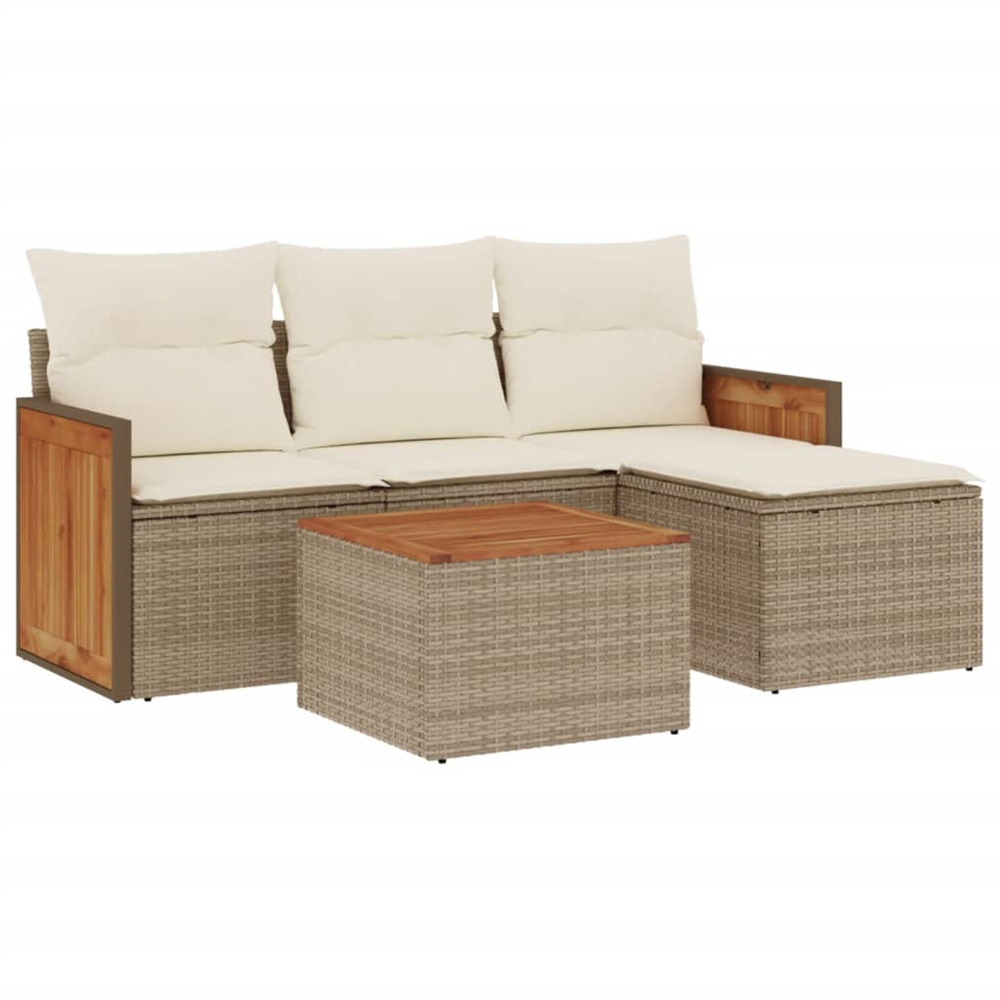 Salon de jardin avec coussins 5 pcs beige résine tressée