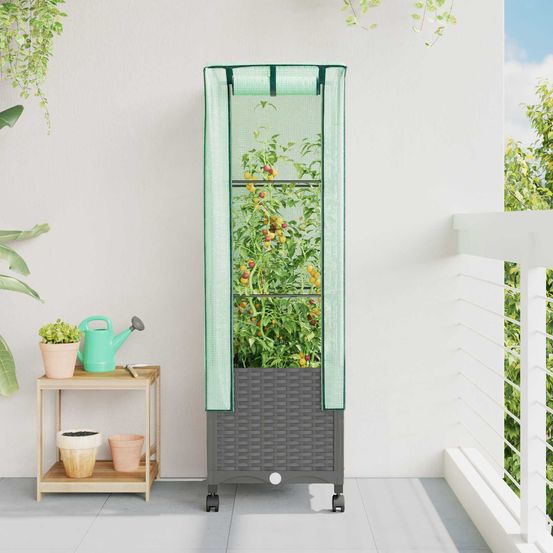 Jardinière avec serre polypropylène jardin terrasse protection plantes hivernage 40x40x145 gris
