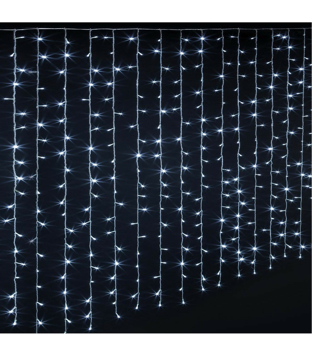 Rideau lumineux l 3 m 600 led blanc froid 30 tombées 8 jeux de lumière