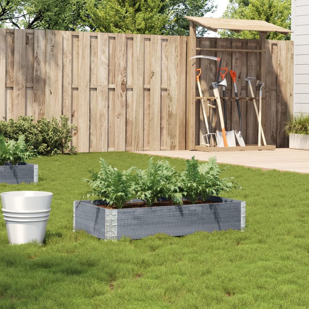 Bac à fleurs en bois de pin carré potager surélevé pour terrasse 100x50x21,5 cm gris