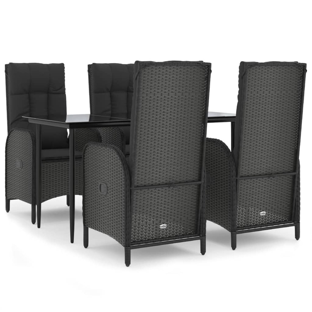Ensemble à manger de jardin coussins 5pcs noir résine tressée