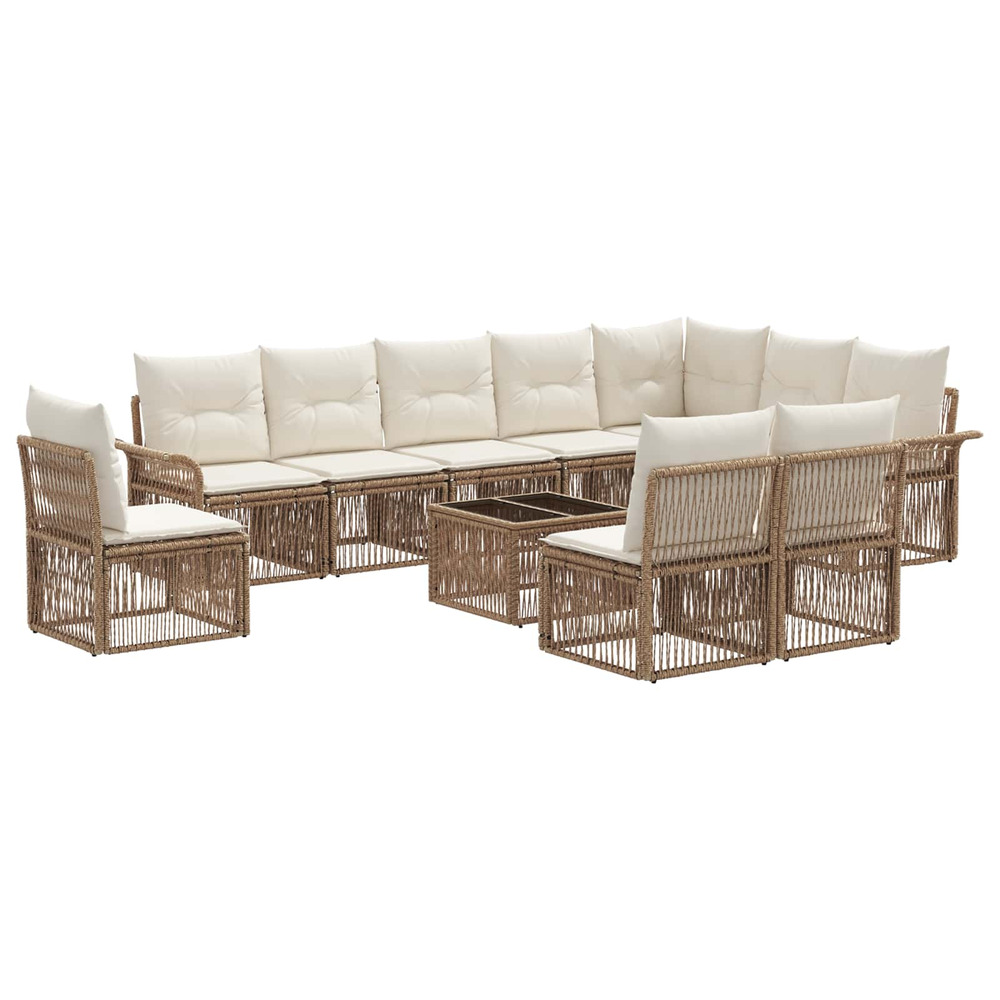 Ensemble de canapé de jardin 11 pcs beige polyrotin