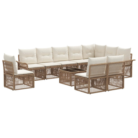 Ensemble de canapé de jardin 11 pcs beige polyrotin