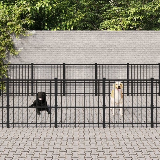 Chenil cage enclos pac animaux d'extérieur pour chiens acier 37,64 m² noir
