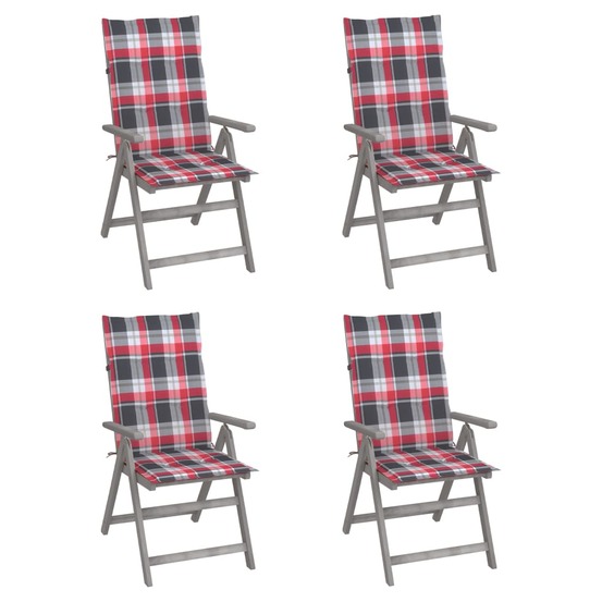 Chaises inclinables de jardin lot de 4 et coussins bois acacia