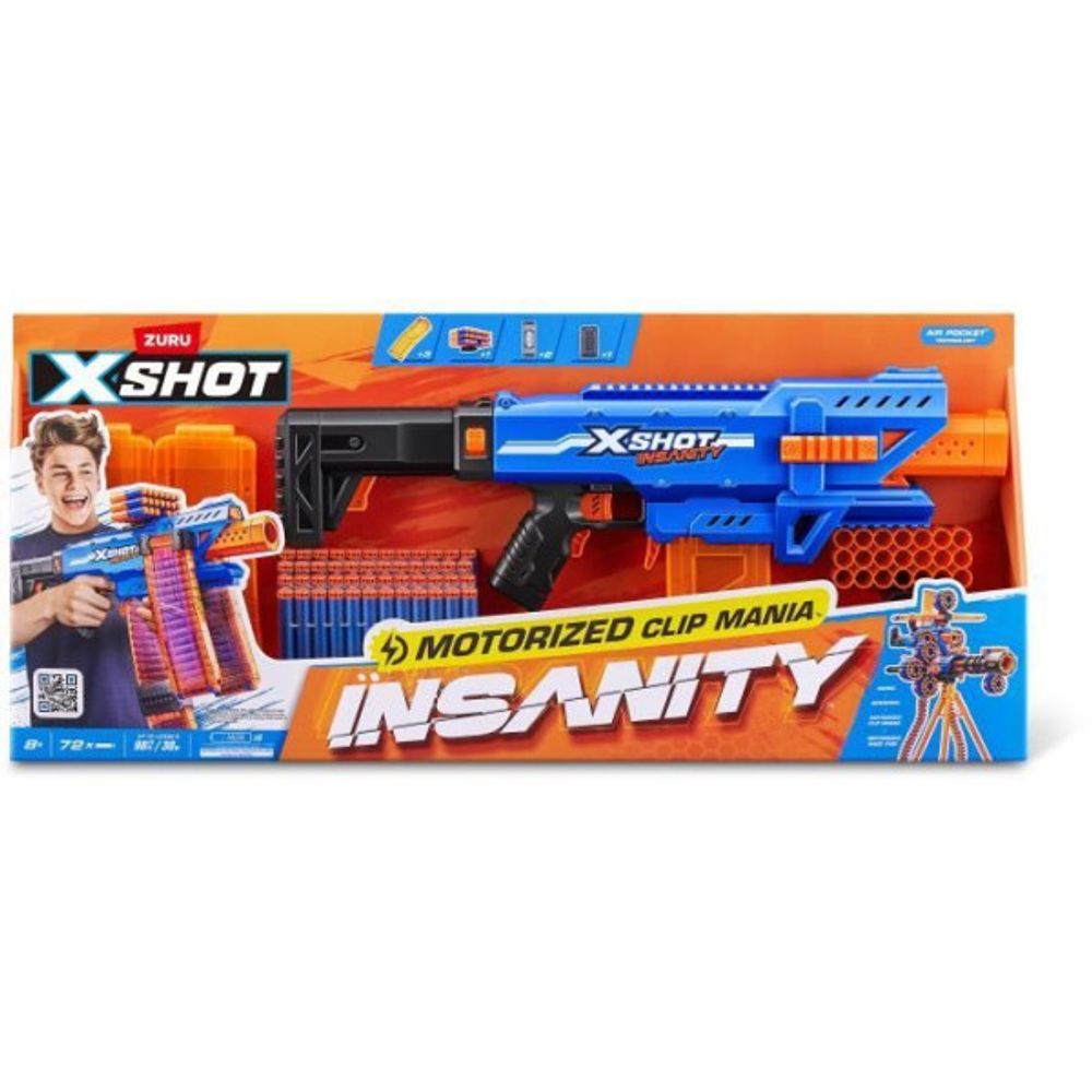 Blaster motorisé - zuru - x-shot clip blaster - 4 chargeurs - portée 27 m - extensions incluses