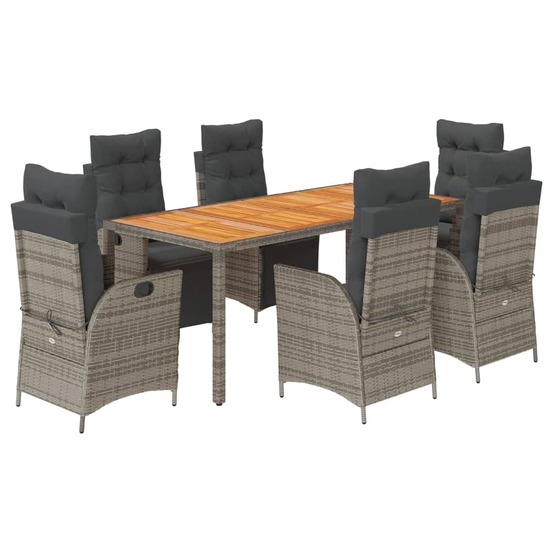 Ensemble à manger de jardin et coussins 7 pcs gris rotin