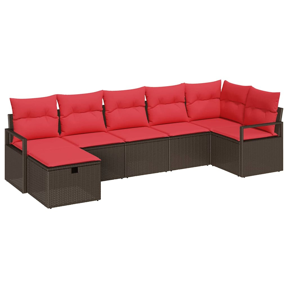 Ensemble de canapés 7 pcs marron et rouge polyrotin