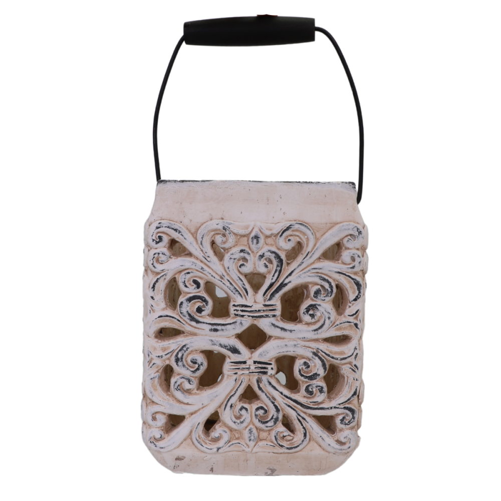 Lanterne extérieur jardin à poser bougie ancienne béton crème 24cm