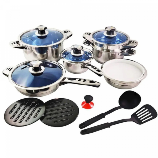 Royalty line rl-16rgnm: batterie de cuisine en acier inoxydable de première qualité, 16 pièces