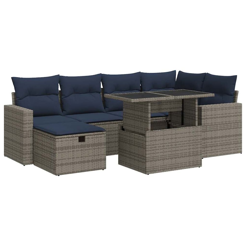 Salon de jardin avec coussins 7pcs gris résine tressée acacia