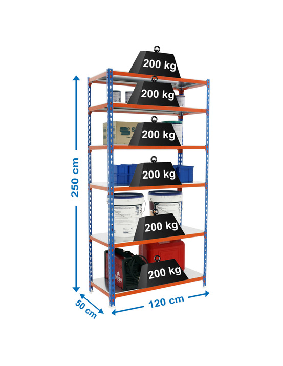 Etagère légère sans vis simonclick megaplus 6/500 2500 bleu/orang/gal bleu/orange/galva 2500x1200x500 - simonrack