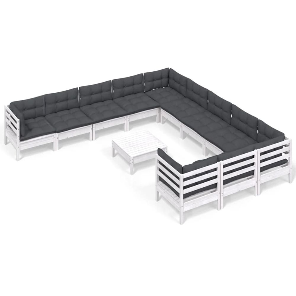 Salon de jardin 12 pcs avec coussins blanc bois de pin