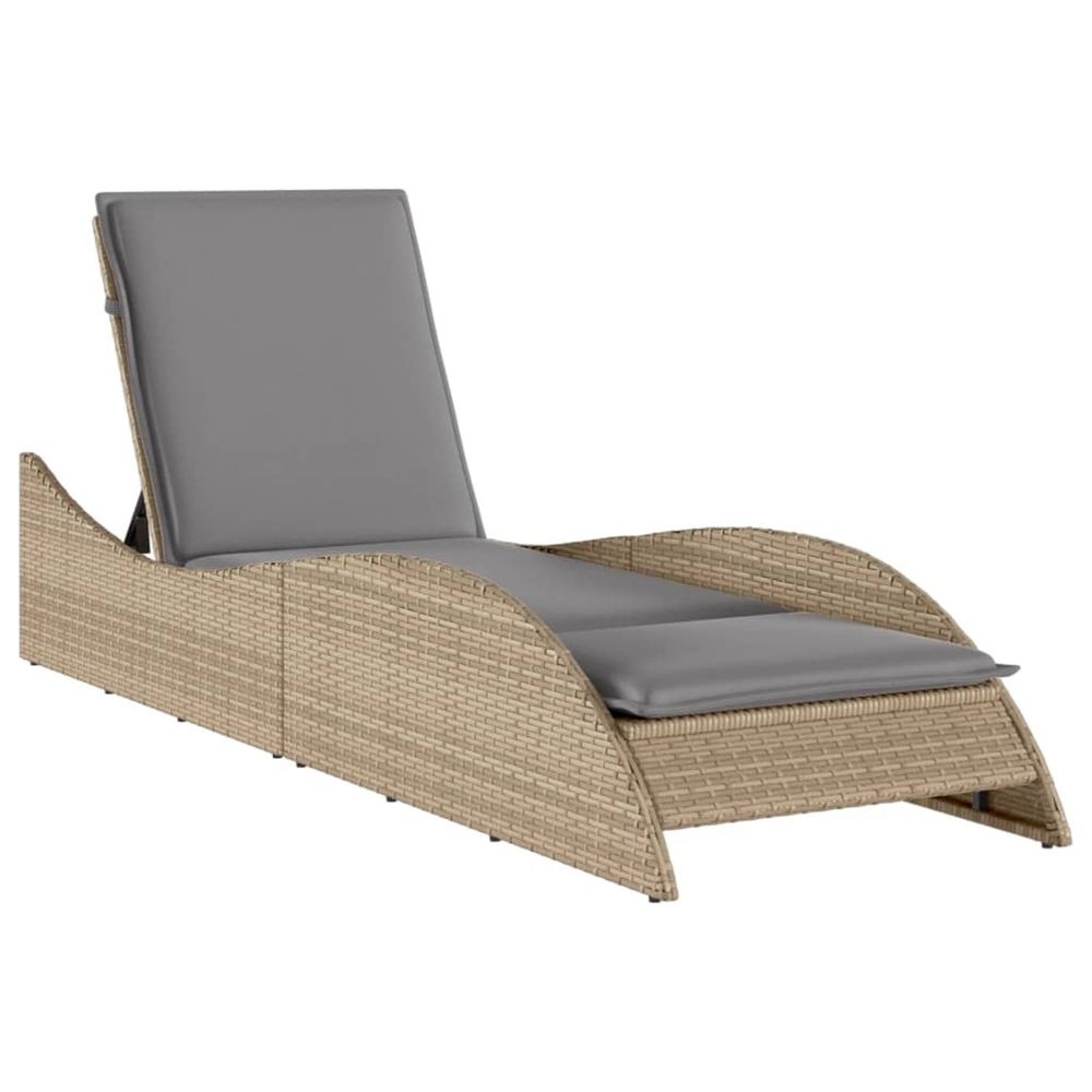 Chaise longue avec coussin beige 60x205x73 cm résine tressée bain de soleil
