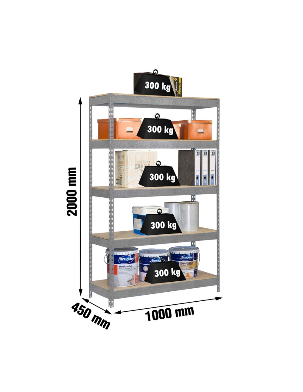 Etagère sans vis bricoforte 1004-5 chipboard galva/bois galva/bois 2000x1000x450 - simonrack
