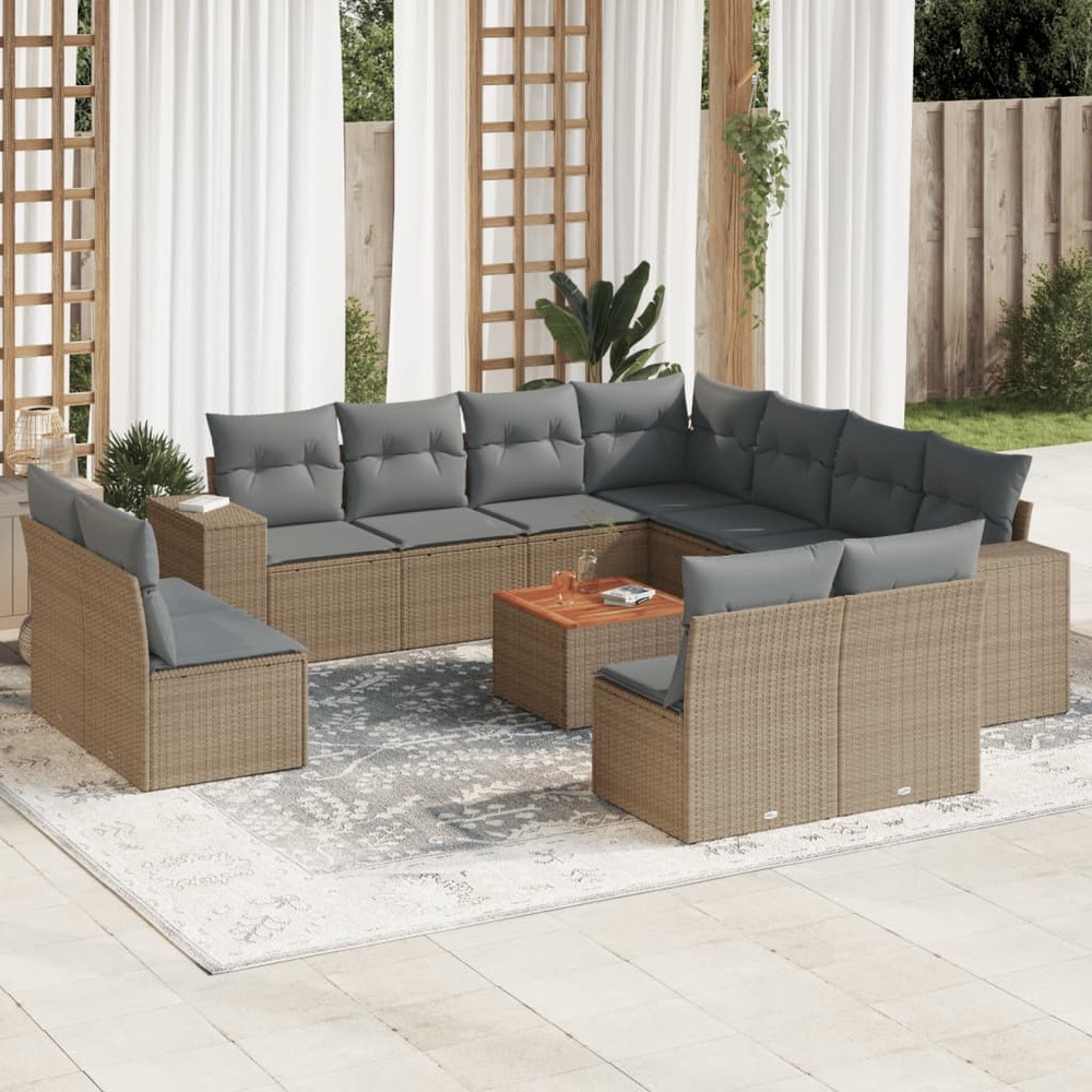 Salon de jardin avec coussins 12 pcs beige résine tressée