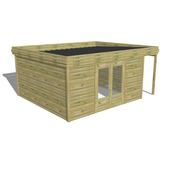 Abri de jardin bois pin traité autoclave 27mm - 5,34x4,34m / 23m2 - bac acier - abri français