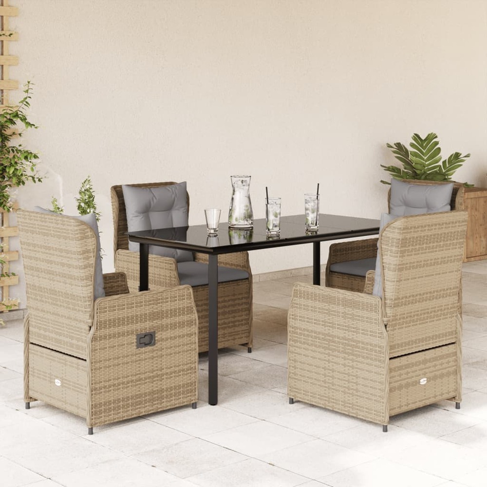 Ensemble à manger de jardin avec coussins 5pcs beige poly rotin
