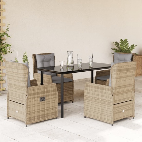Ensemble à manger de jardin avec coussins 5pcs beige poly rotin