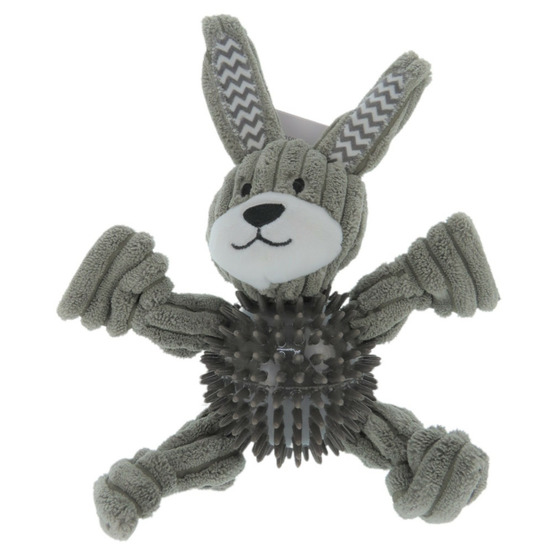 Jouet lapin gommy gris, avec balle picots tpr, 25 cm, pour chien