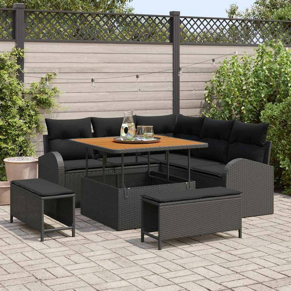 Ensemble de canapé de jardin avec coussin 8 pcs noir polyrotin