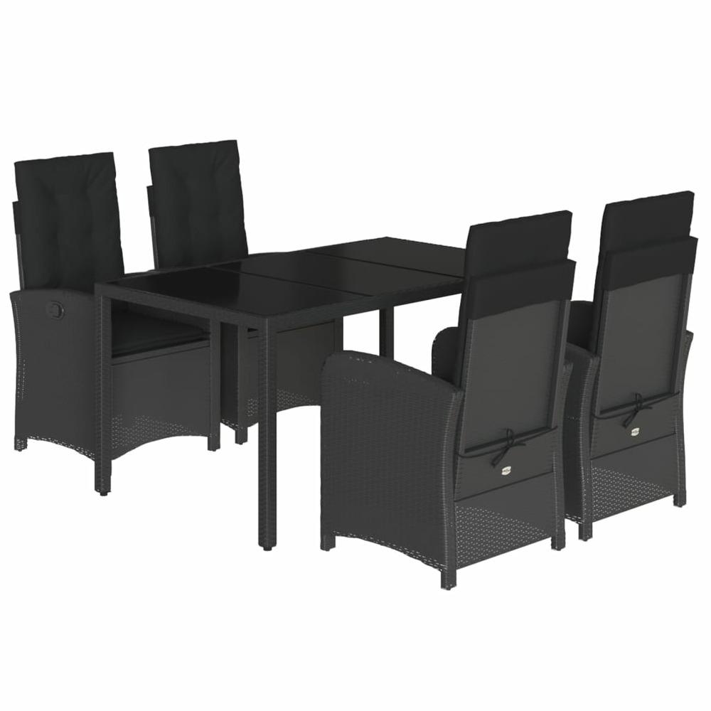 Ensemble à manger de jardin coussins 5pcs noir résine tressée