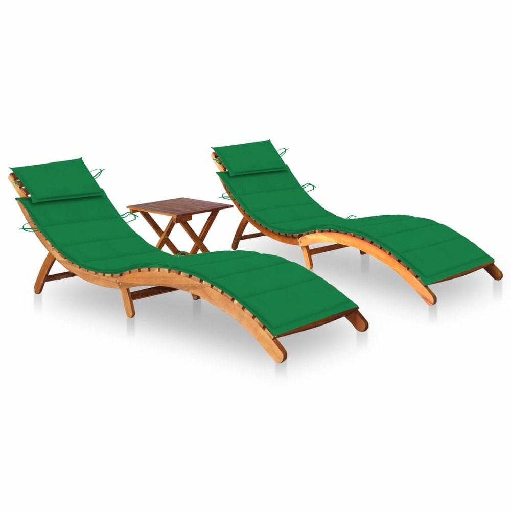 Lot de 2 transats chaise longue bain de soleil lit de jardin terrasse meuble d'extérieur avec table et coussins acacia solide