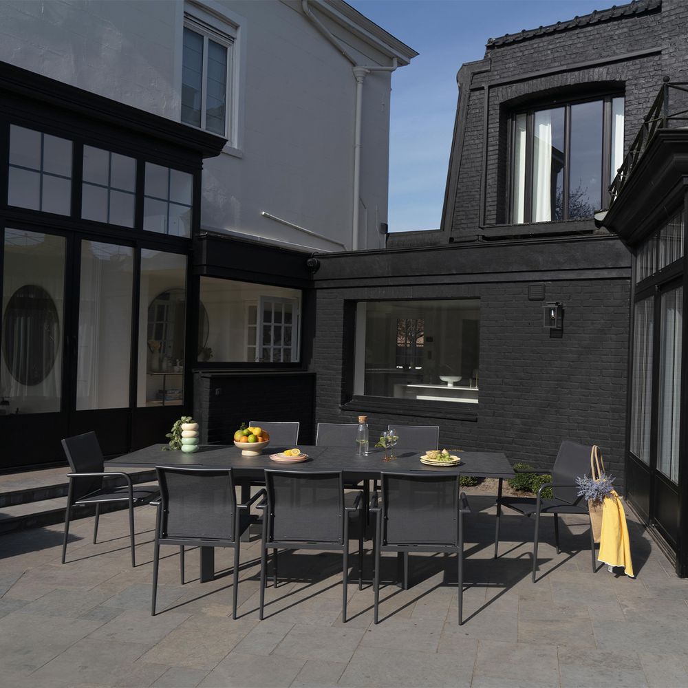 Ensemble de jardin aluminium gris 6/10p modulo avec 8 fauteuils