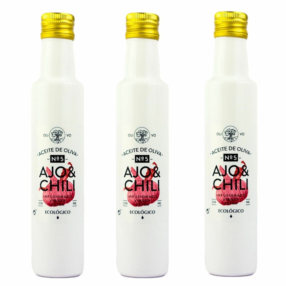 Huile olive extra vierge bio - infusée à l'ail et au chili