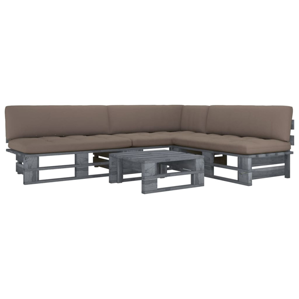 Salon de jardin palette 4pcs avec coussins pin imprégné de gris