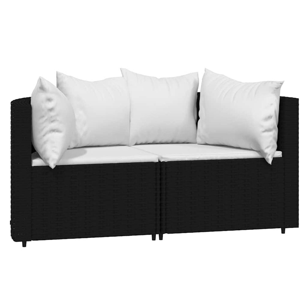 Canapés d'angle de jardin et coussins 2pcs noir résine tressée