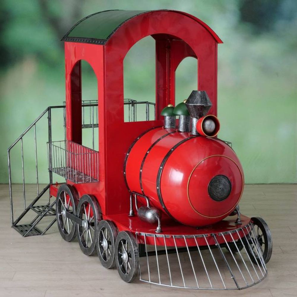 Train rouge et vert en métal xxl avec podium