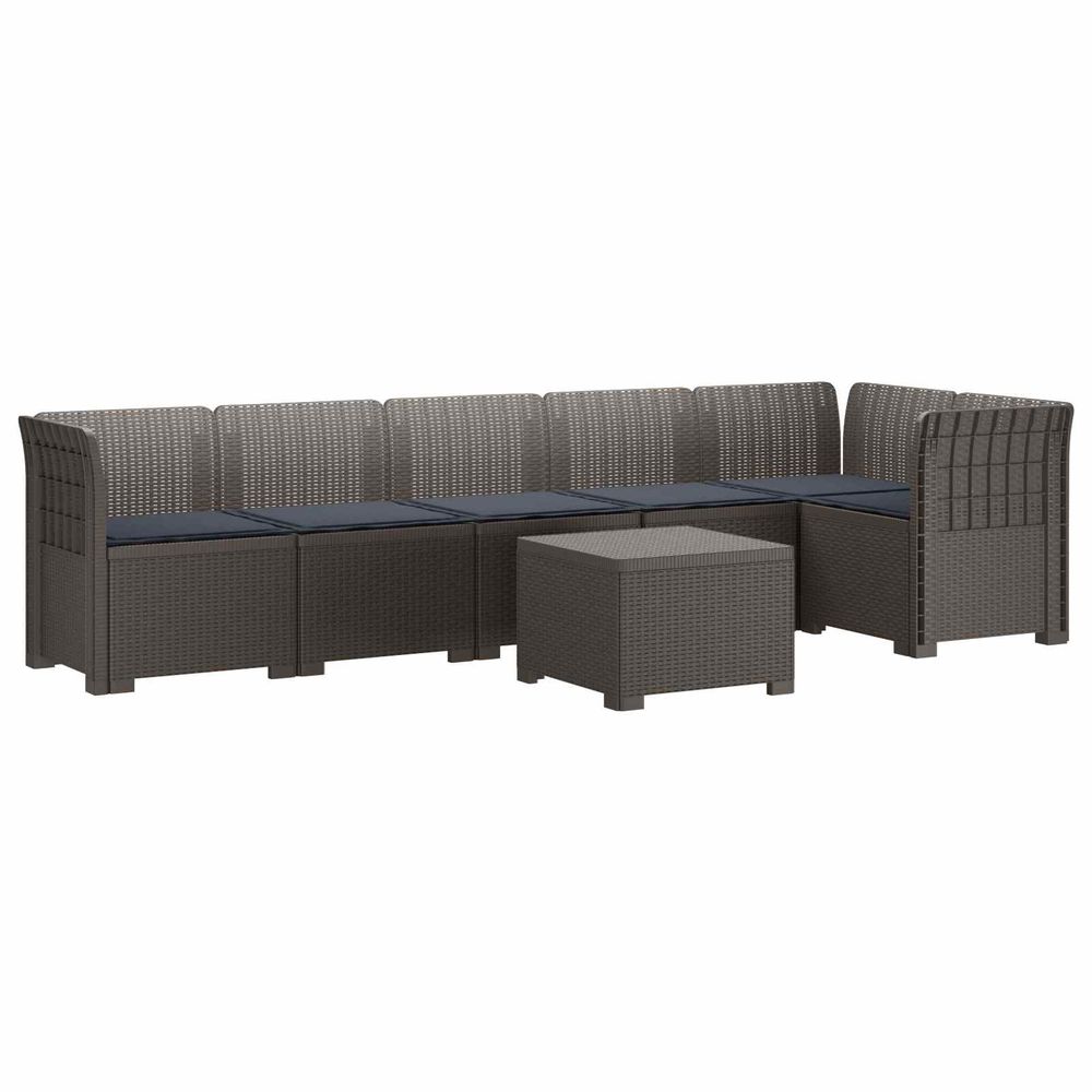 Canapé de jardin 6 places avec coussins aspect rattan pp
