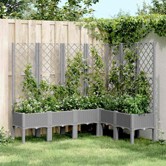 Grande jardinière surélevée treillis pp pour plantes grimpantes gris clair 160x120 cm
