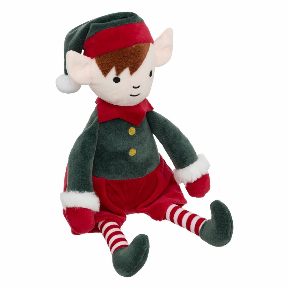 Peluche lutin de noël - h 35 cm - vert et rouge