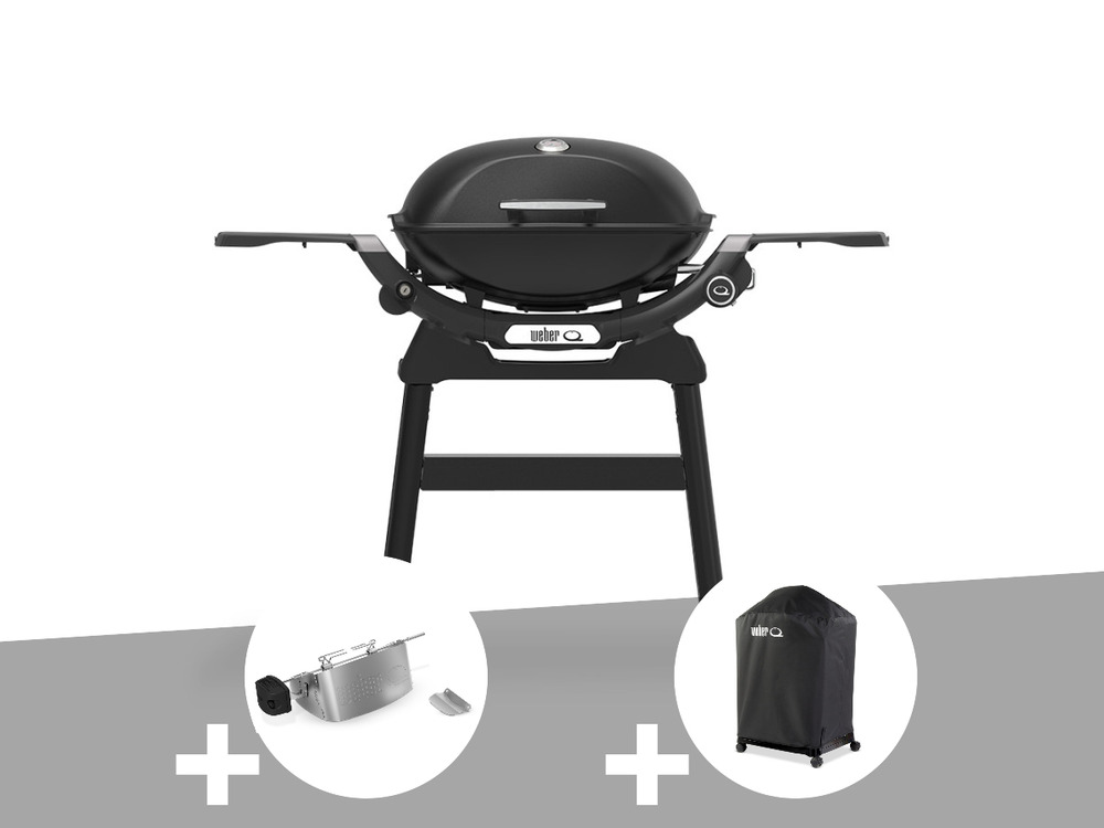 Barbecue à gaz q 2200n noir avec pied + rôtissoire + housse